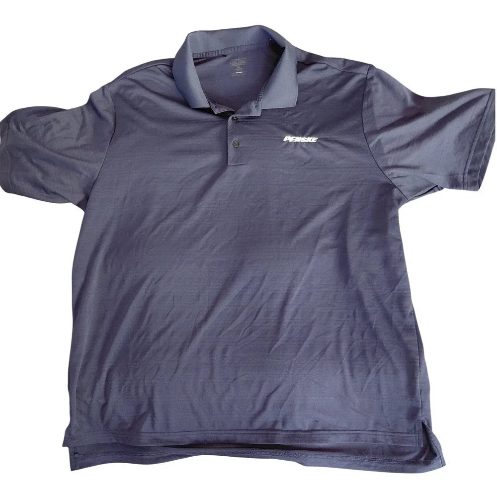 Adidas Penske Mens 2XL Navy Striped Performance Golf Polo Shirt Short Slv. A350
